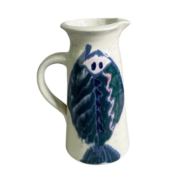 Handmade Pottery Vintage Pitcher Fish Design Signed Studio Art Ceramic 8" Tall - Picture 11 of 12